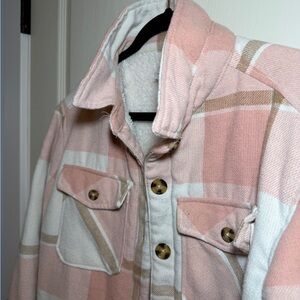 Stylish Pink and Cream Plaid Women's Utility Jacket